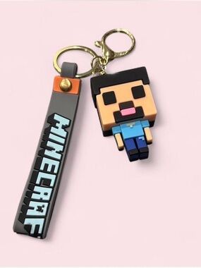 Minecraft Steve Rubber Keychain with Grey Strap
